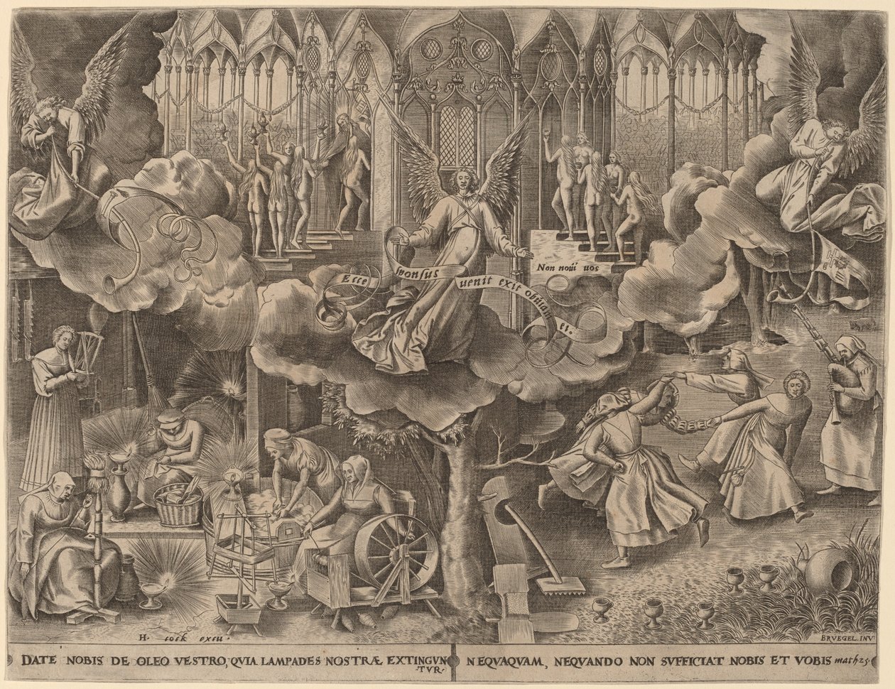 Vertaus viisaista ja tyhmistä neitsyistä tekijältä Philip Galle after Pieter Bruegel the Elder