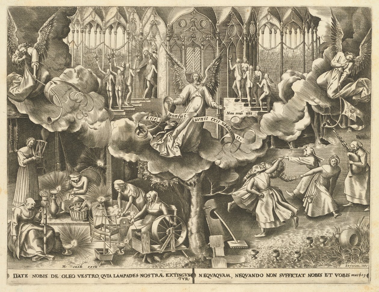 Vertaus viisaista ja tyhmistä neitsyistä tekijältä Philip Galle, after Pieter Bruegel the Elder