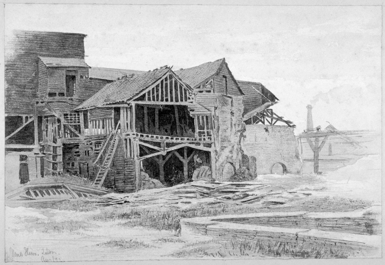 Näkymä vanhoille kalkkitehtaille, Nine Elms, Battersea, Lontoo, 1875. tekijältä Philip Howard