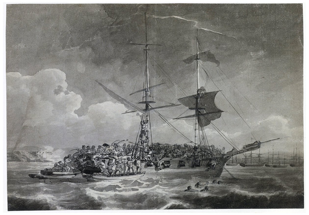 Ranskalaisen briggin (tiili) muotokuva, La Chevrette (epävarma). Philippe Jacques de Loutherbourgin (1740-1812) musteeseen kastama. tekijältä Philip James de (1740 1812) Loutherbourg