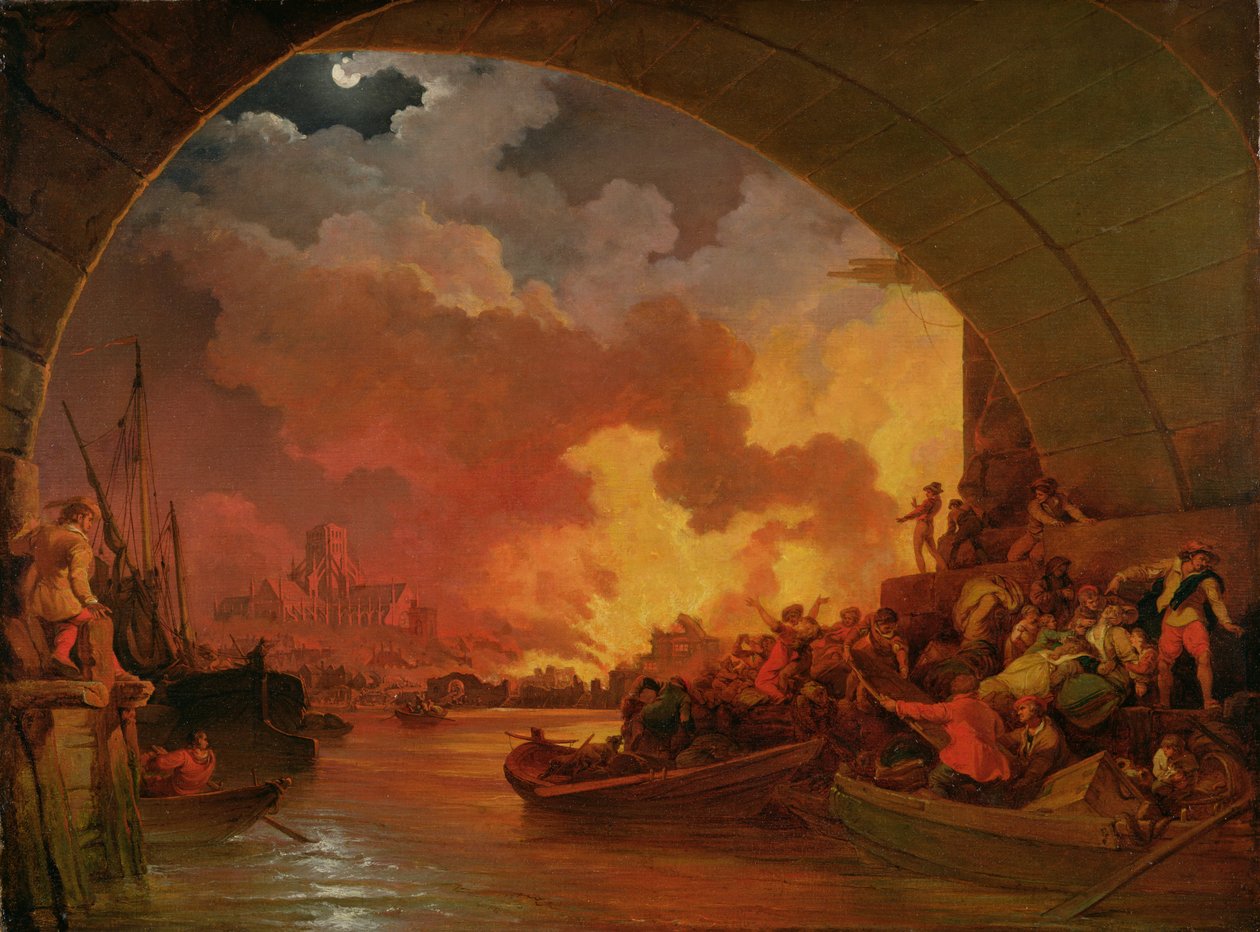 Lontoon suuri palo, n. 1797 (öljy kankaalle) tekijältä Philip James de Loutherbourg