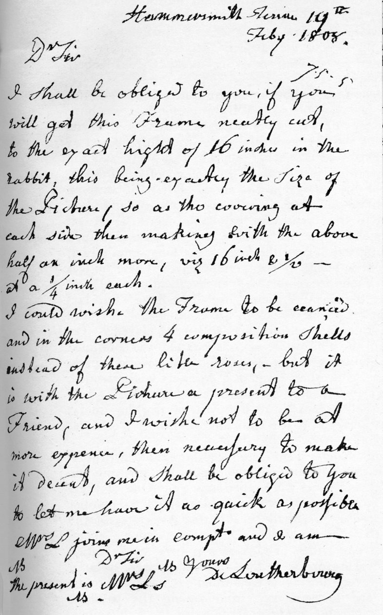 Kirje Philip James de Loutherbourgilta, 19. heinäkuuta 1808 1904 tekijältä Philip James de Loutherbourg