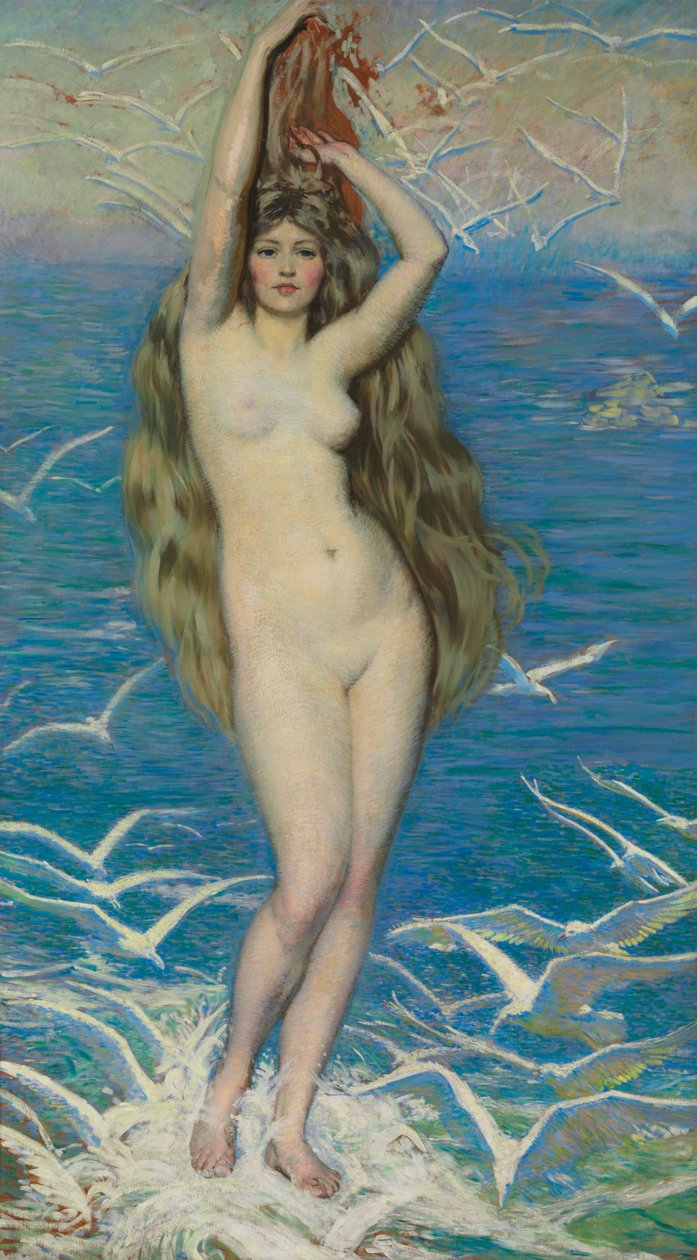 Tyttö lokkien kanssa, n. 1920 tekijältä Philip Leslie Hale