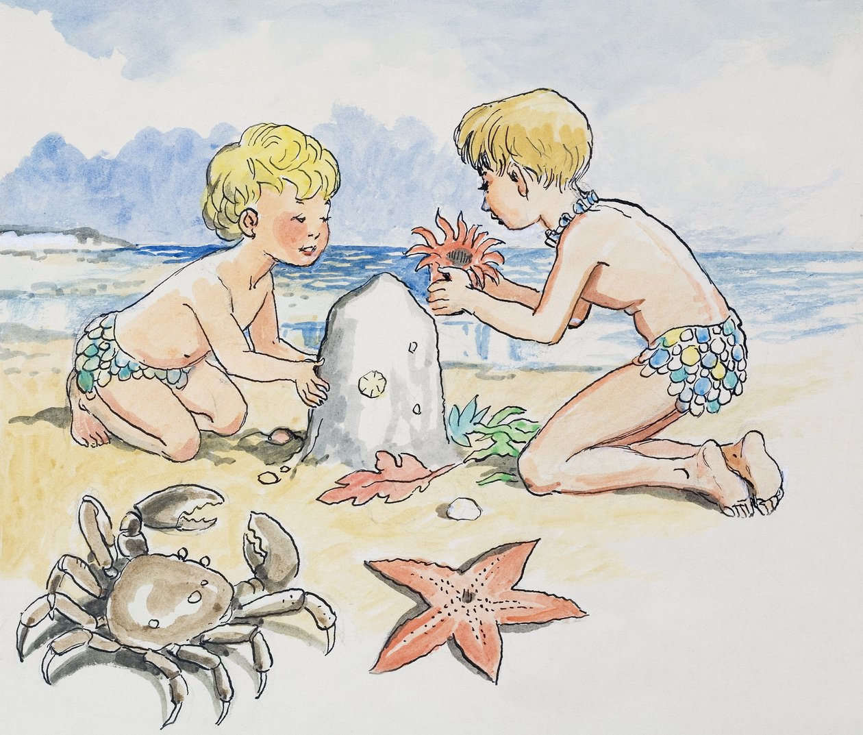 Meren rannalla, kuvitus Charles Kingsleyn teoksesta 