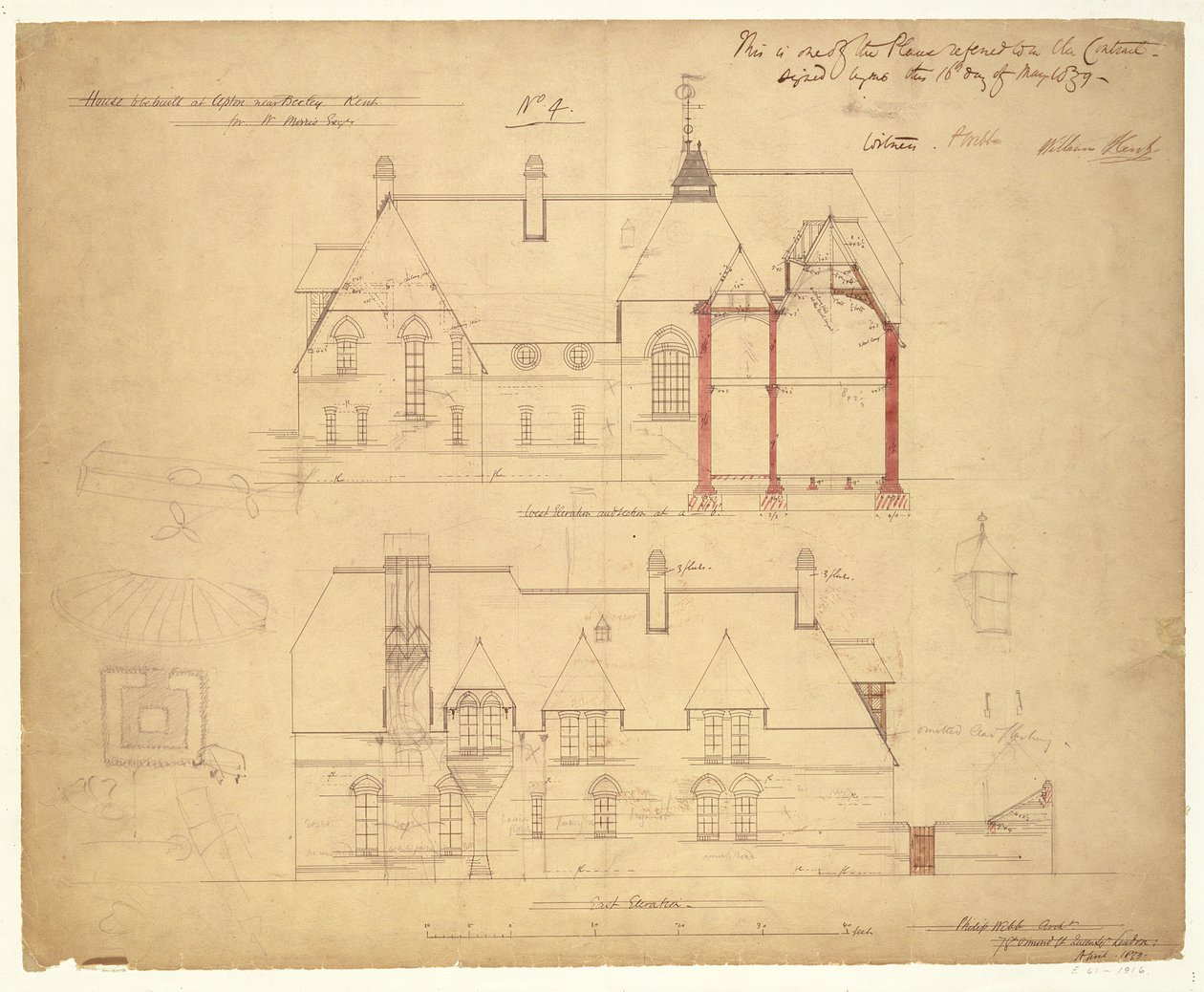 The Red House, Bexleyheath kohokohdat (kynä ja muste ja wc paperilla) tekijältä Philip Webb