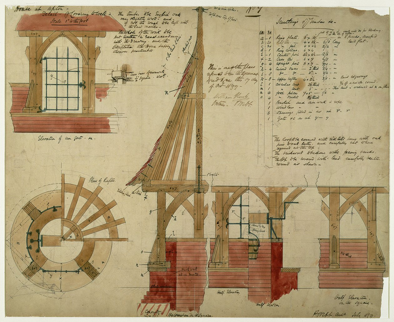 Suunnitelmat Red Houselle, Bexleyheath (kynä ja muste ja wc paperilla) tekijältä Philip Webb
