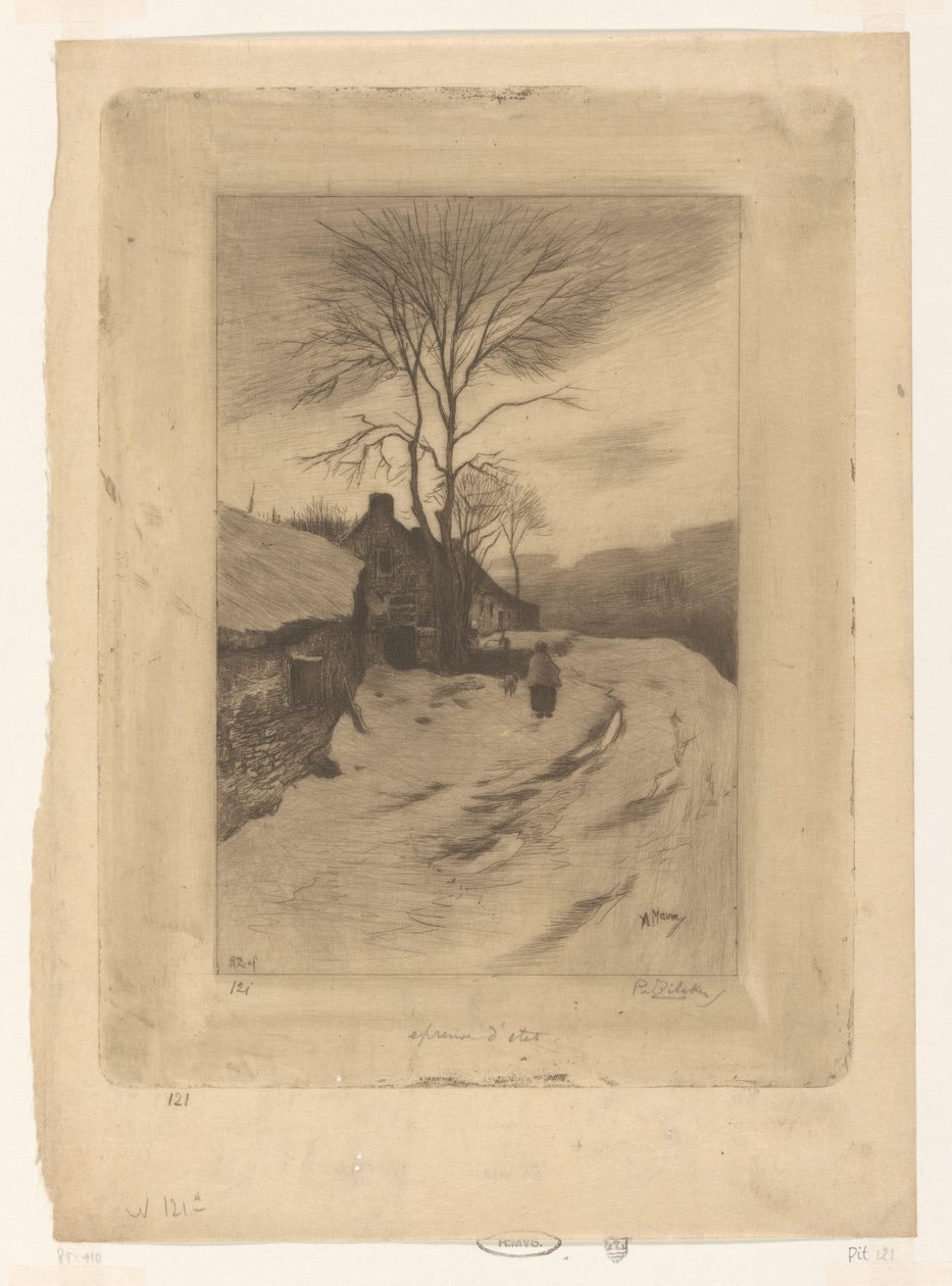 Maatilaa tien varrella, jossa on paljaita puita Hiver (alkuperäinen nimi) tekijältä Philip Zilcken (signed by artist)