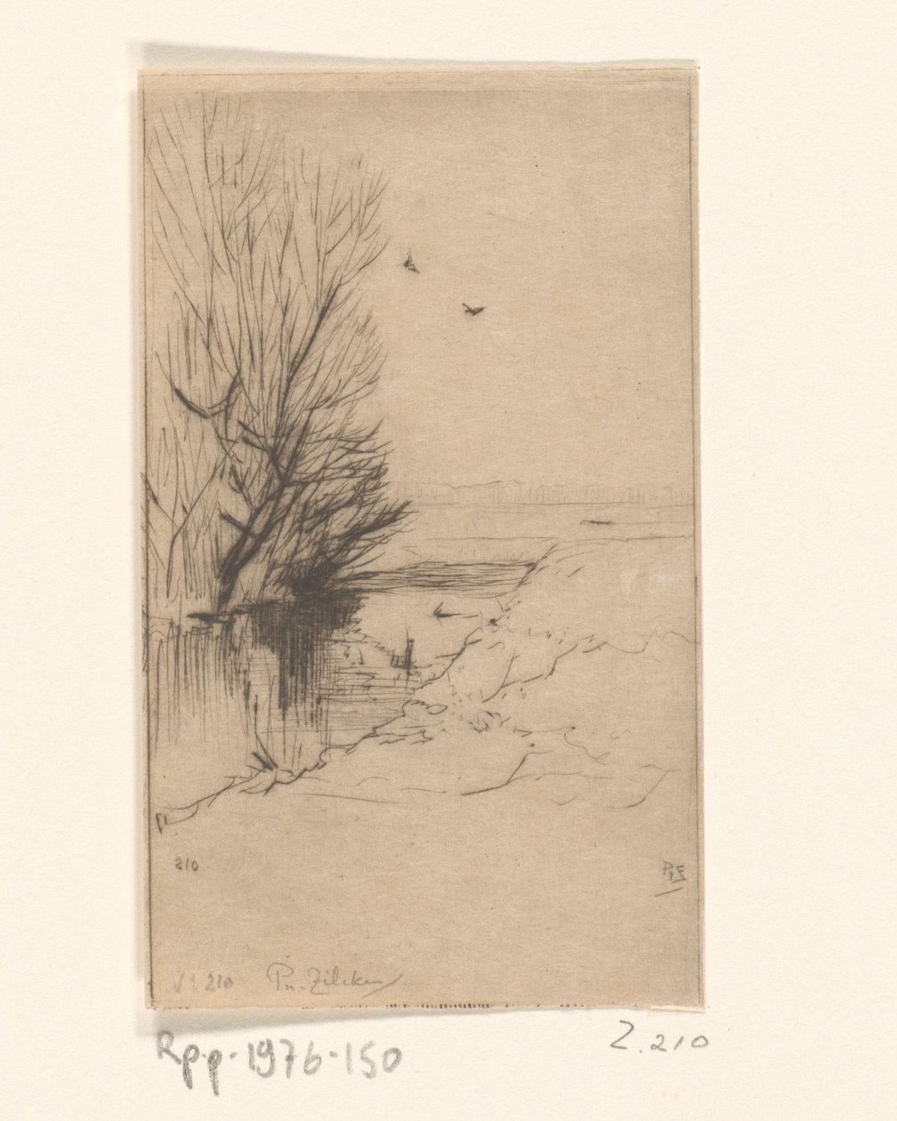 Maisema puron ja puiden kanssa Croquis de paysage (alkuperäinen nimi) tekijältä Philip Zilcken (signed by artist)