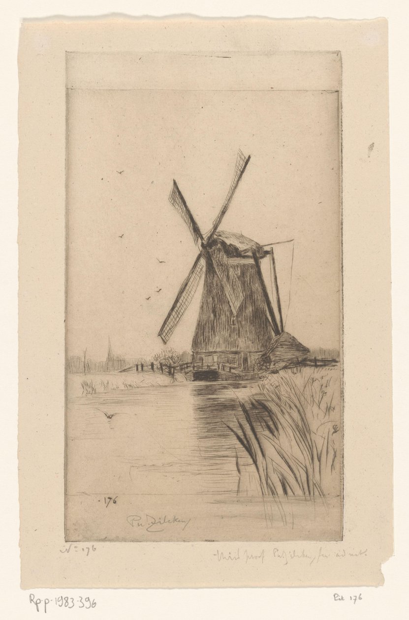 Tuulimylly maisemassa Mon Moulin (alkuperäinen nimi) tekijältä Philip Zilcken (signed by artist)