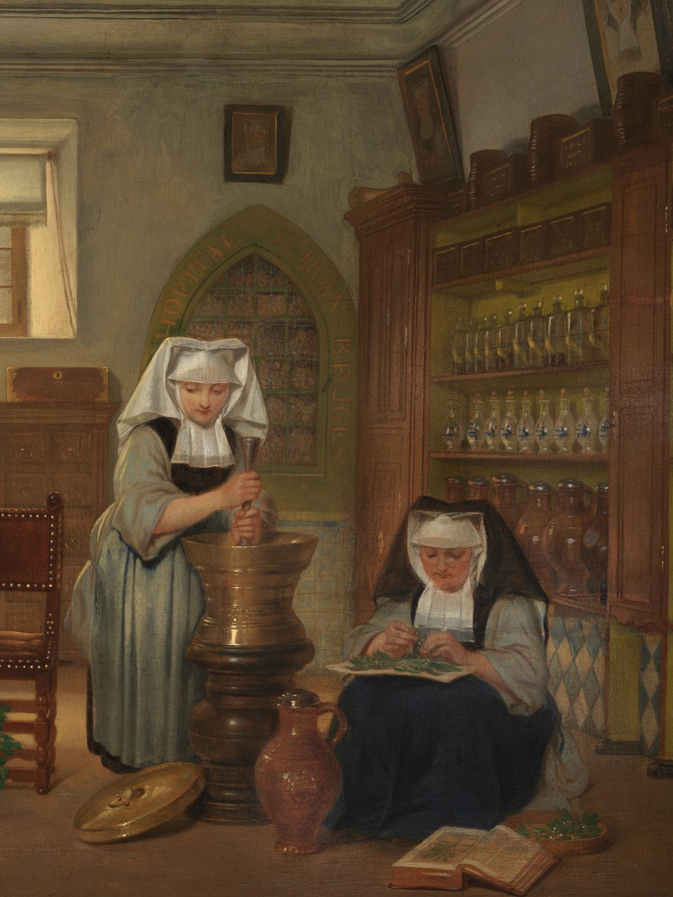 Yksityiskohta Saint-Johnin sairaalan apteekista (öljy paneelissa) tekijältä Philipe Jacques van Bree
