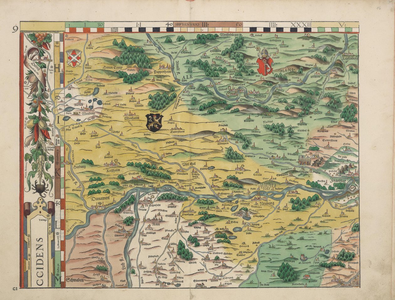 Bairische Landtafeln von 1568 (Tafel 9) tekijältä Philipp Apian