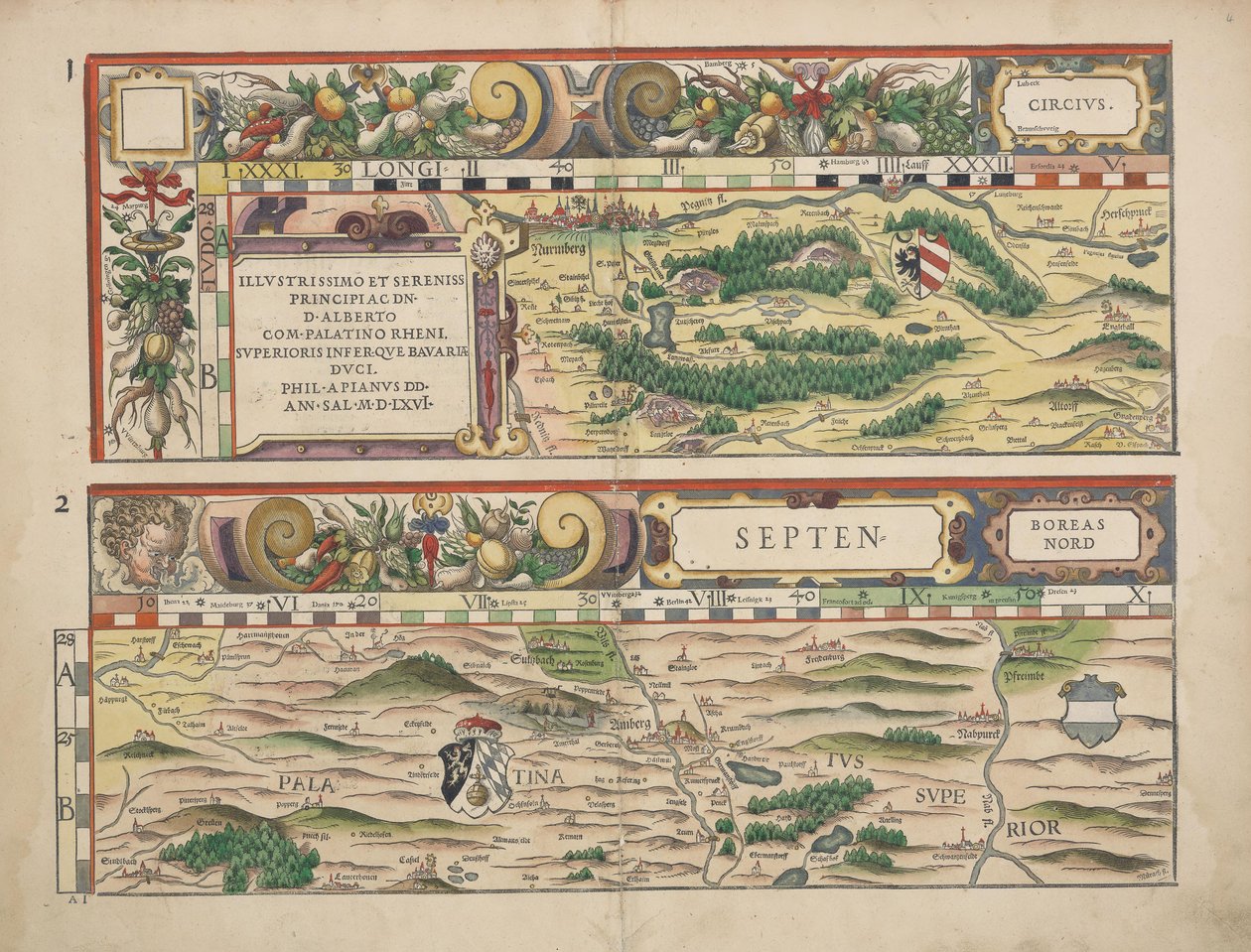 Philipp Apian - Bairische Landtafeln von 1568 (Tafeln 1 ja 2) n. 1 tekijältä Philipp Apian