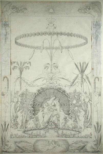 Päivä (kuparinen luonnos ja vaihtoehtoinen versio), 1803 (kynä ja musta muste lyijyjäljen päällä) tekijältä Philipp Otto Runge