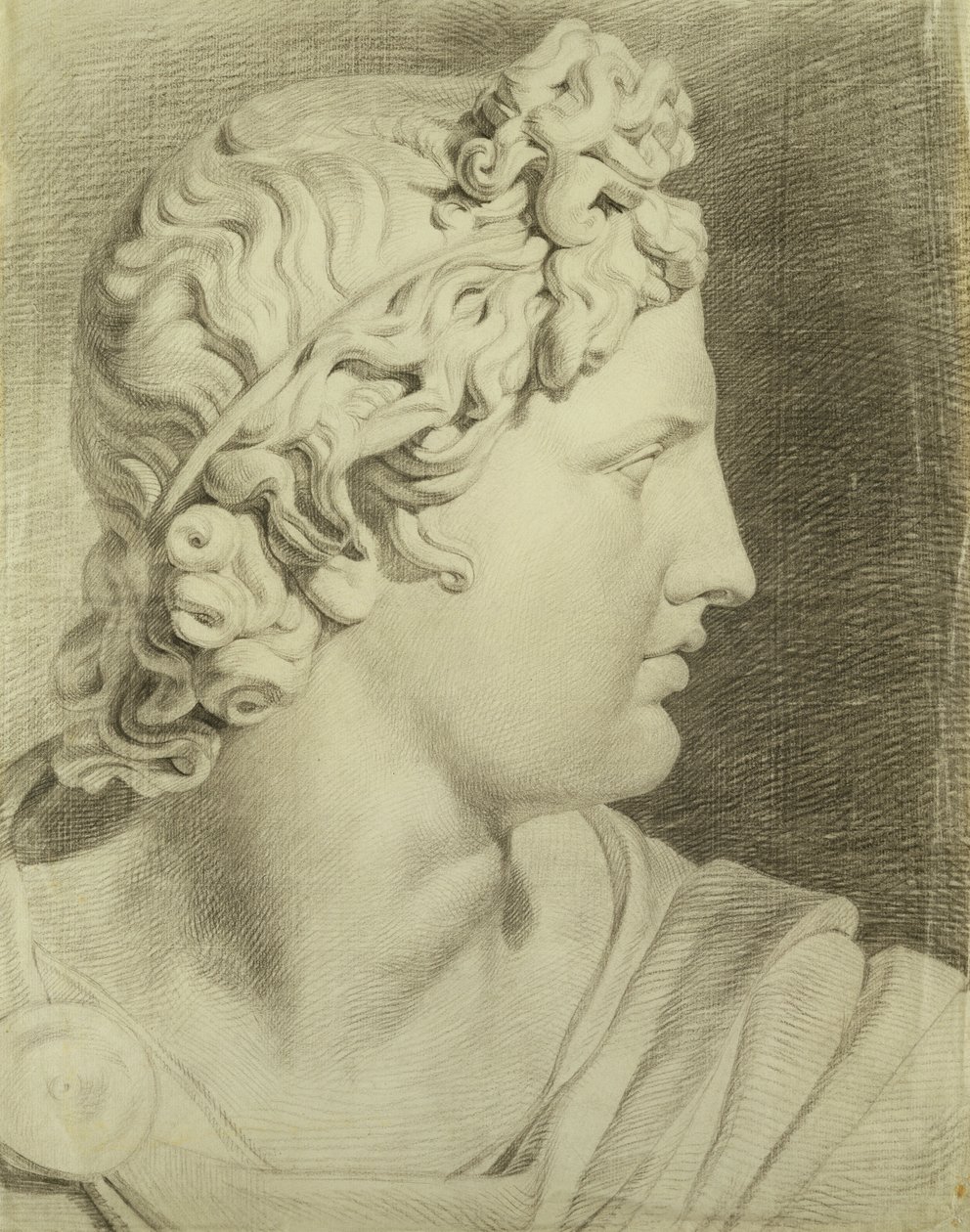 Apollon pää Belvederestä profiilissa oikealle, 1800 (musta liitu paperilla) tekijältä Philipp Otto Runge