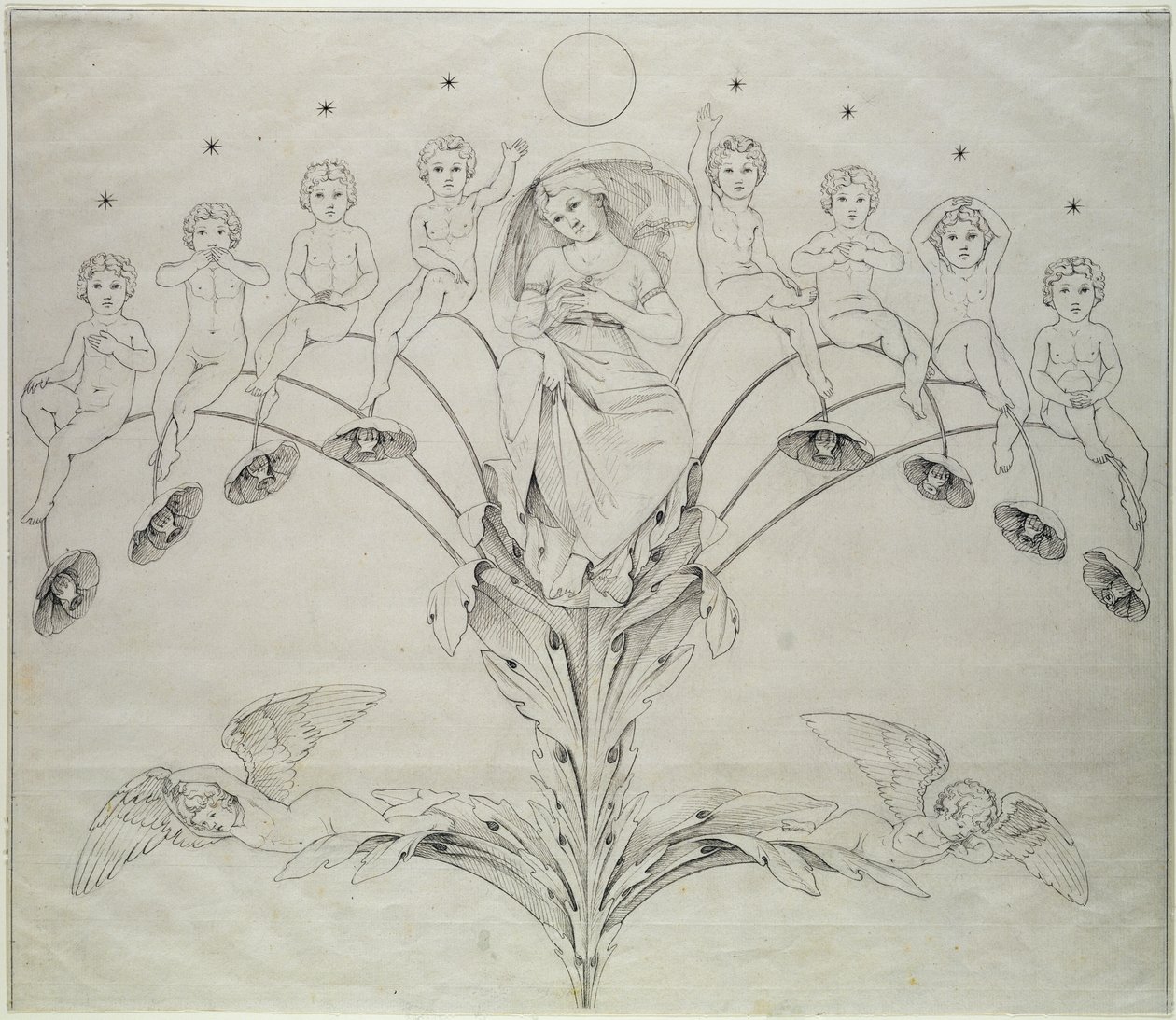 Yö, 1803 (muste paperille) tekijältä Philipp Otto Runge