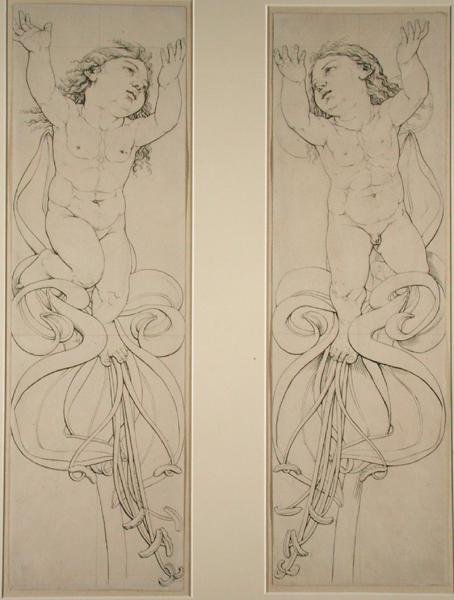 Vasen ja oikea Genie Amaryllis-kasvissa, 1809 (kynä ja muste paperille) tekijältä Philipp Otto Runge