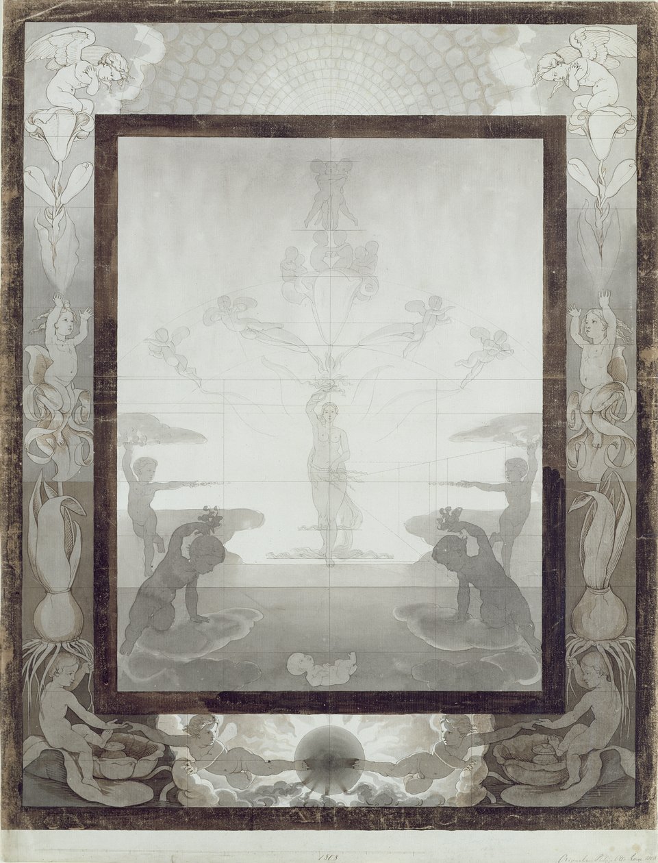 The Morning, 1807 (ruskea ja harmaa kynä ja sivellin lyijykynällä paperilla) (katso 147752) tekijältä Philipp Otto Runge