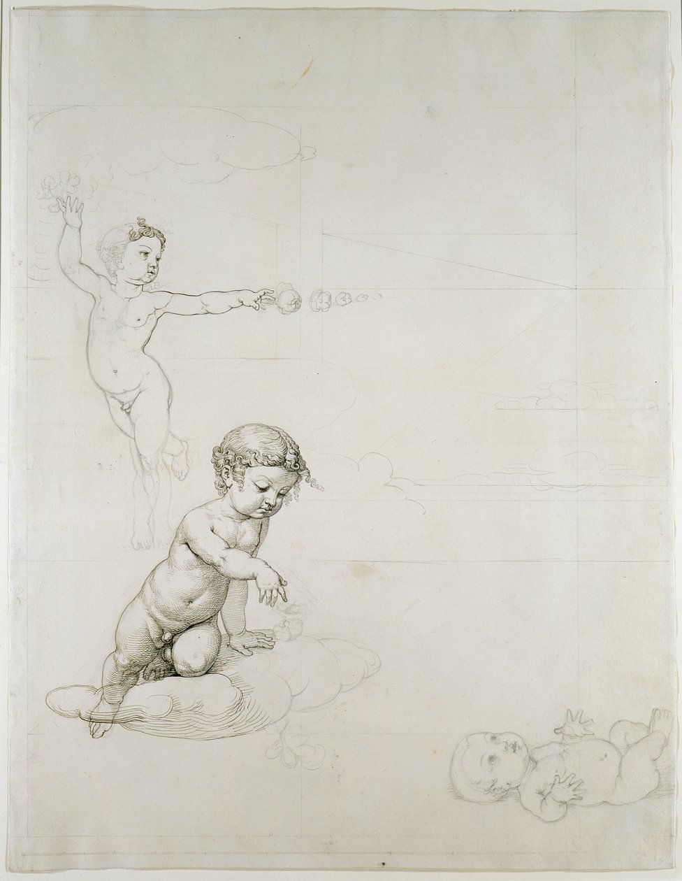 The Two Rose Genies and the Baby in the Field, 180708 (kynä ja muste paperille) tekijältä Philipp Otto Runge