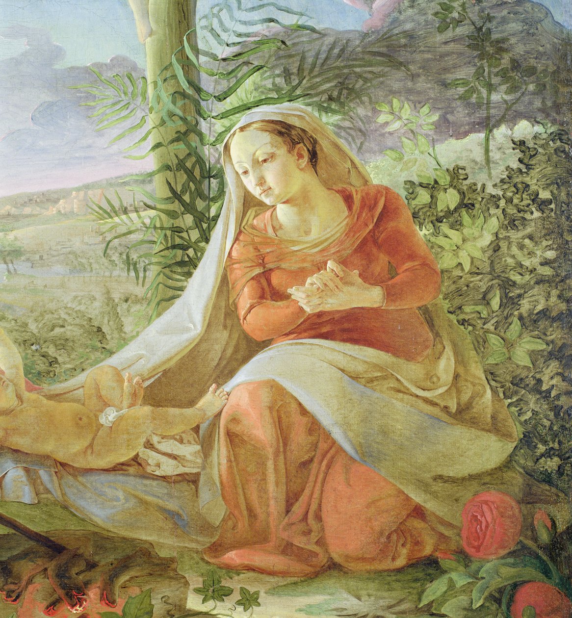 Neitsyt elokuvasta "Rest on the Flight to Egypt", 1805-06 (yksityiskohta 141645) tekijältä Philipp Otto Runge