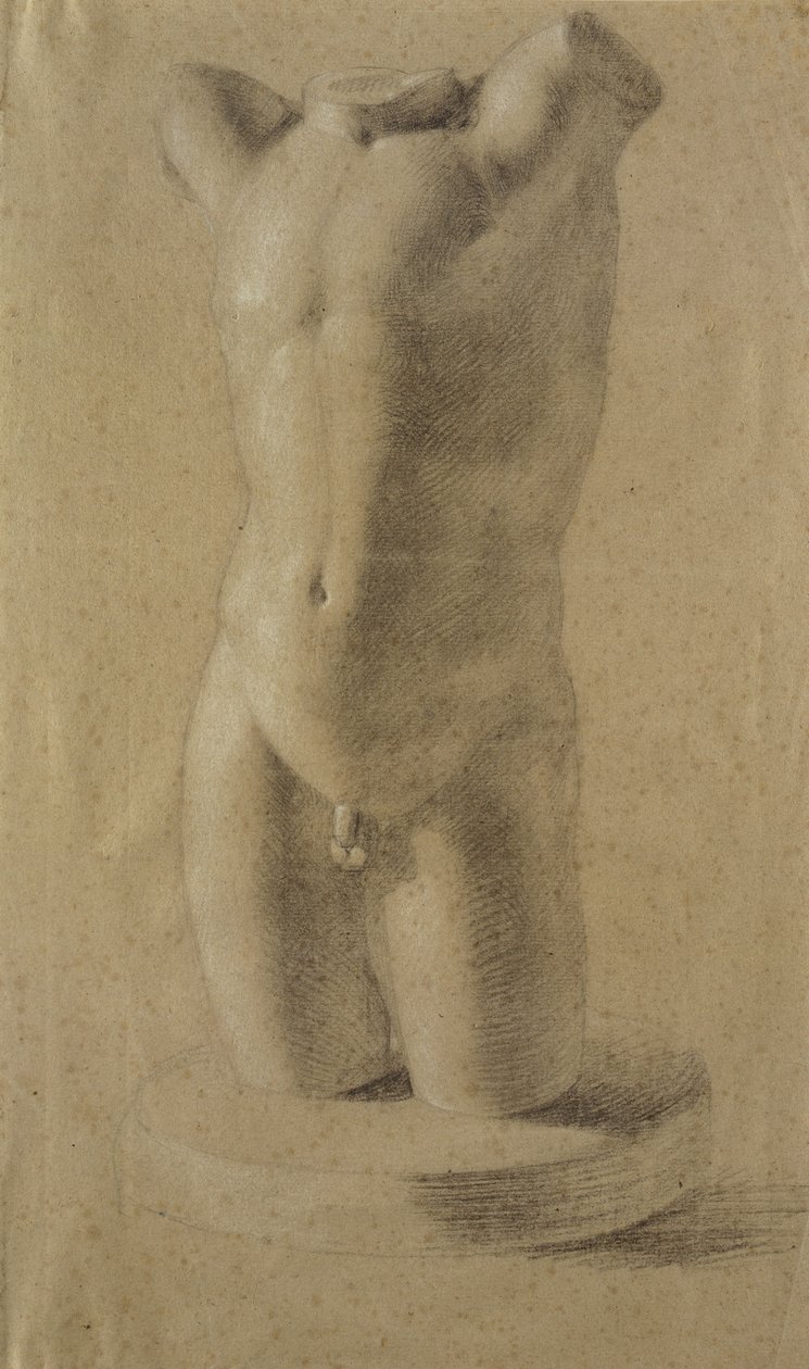 Nuoren miehen vartalo pyöreällä sokkelilla, 1800 (mustavalkoinen liitu harmaalla paperilla) tekijältä Philipp Otto Runge
