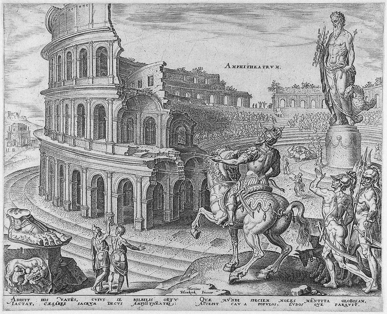 Rooman Colosseum sarjasta Maailman kahdeksas ihme Maarten van Heemskerckin jälkeen, 1572 tekijältä Philipp Galle