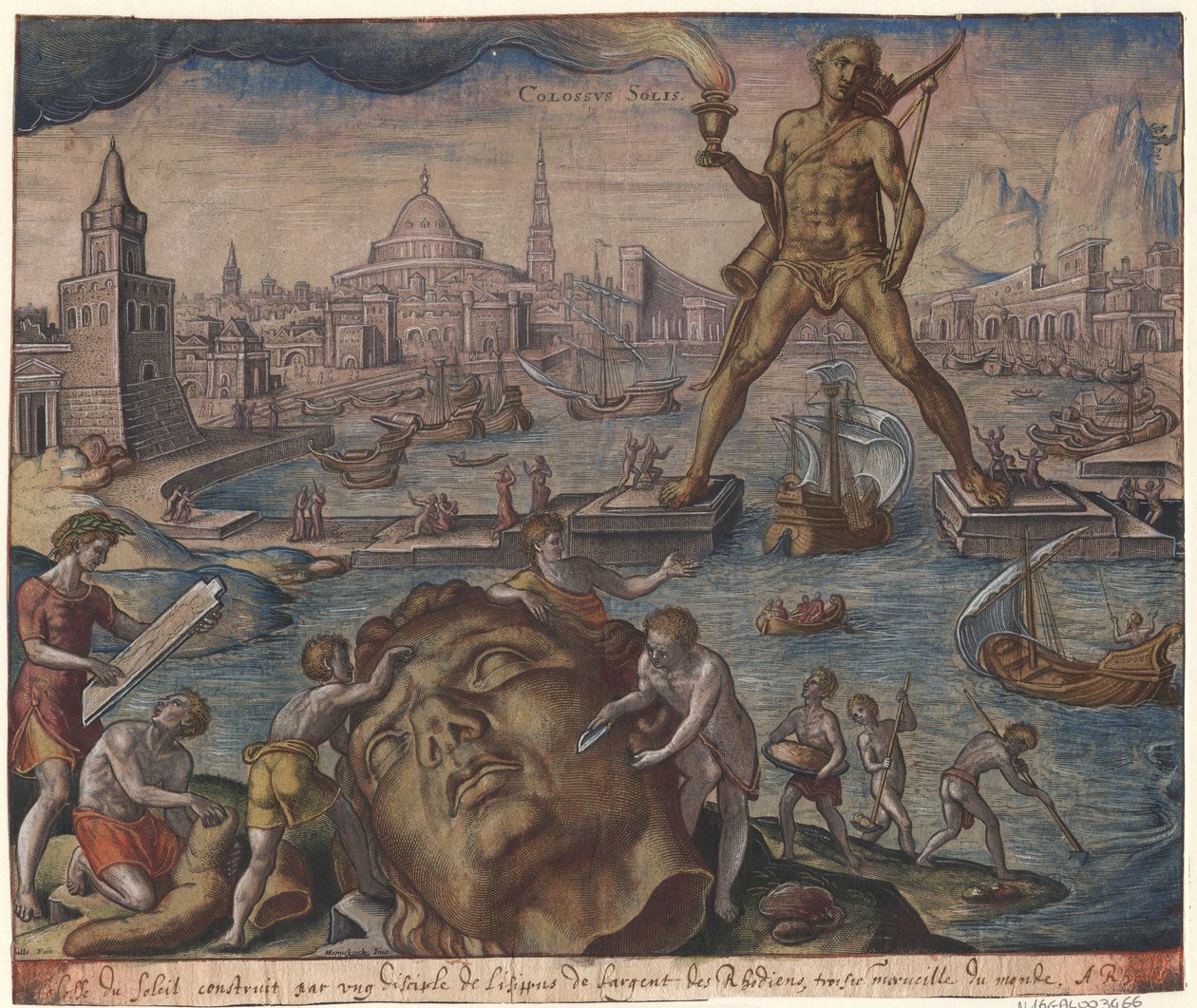 Rodoksen kolossi sarjasta Maailman kahdeksas ihme Maarten van Heemskerckin jälkeen, 1572 tekijältä Philipp Galle