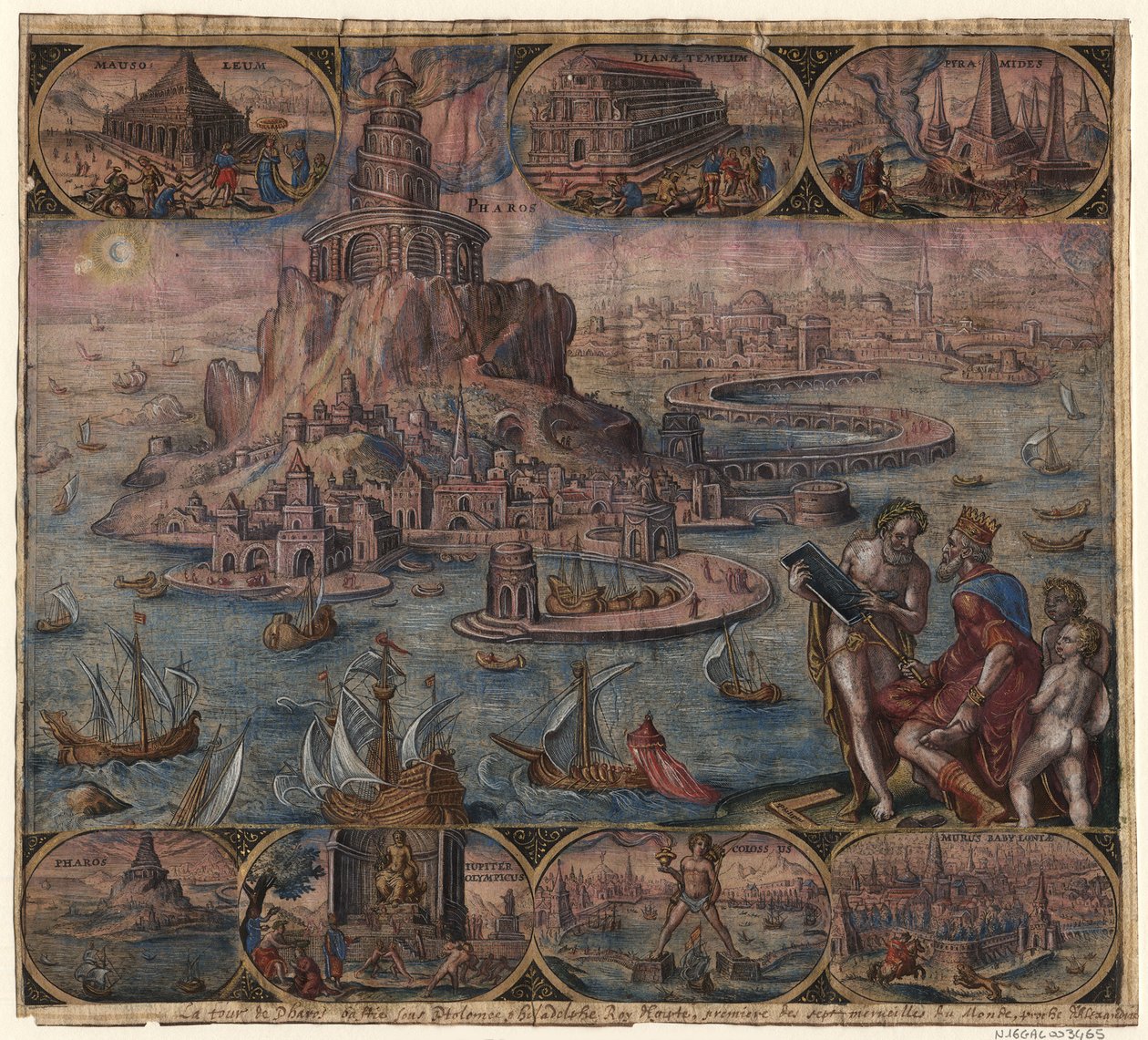 Aleksandrian majakka sarjasta Maailman kahdeksas ihme Maarten van Heemskerckin jälkeen, 1572 tekijältä Philipp Galle