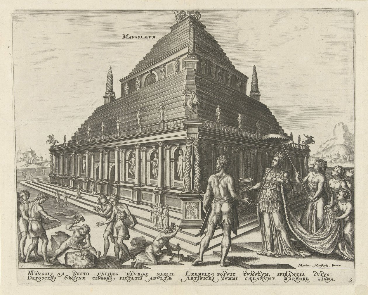 Halikarnassoksen mausoleumi sarjasta Maailman kahdeksas ihme, 1572 tekijältä Philipp Galle