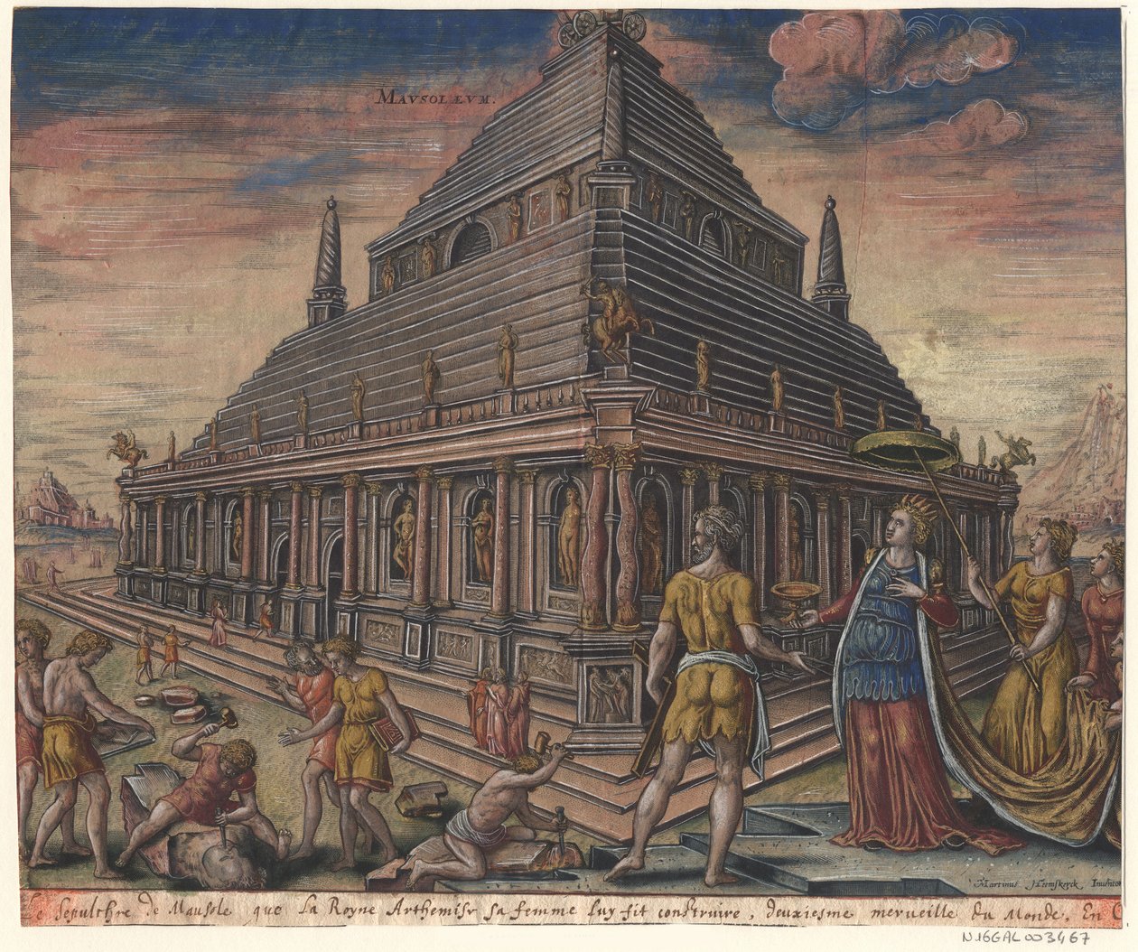 Halikarnassoksen mausoleumi sarjasta Maailman kahdeksas ihme Maarten van Heemskerckin jälkeen, 1572 tekijältä Philipp Galle