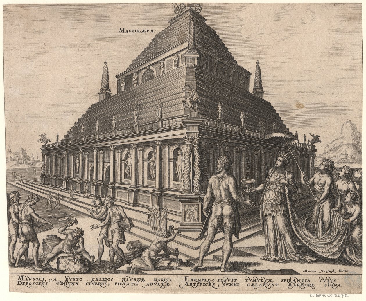 Halikarnassoksen mausoleumi sarjasta Maailman kahdeksas ihme Maarten van Heemskerckin jälkeen, 1572 tekijältä Philipp Galle