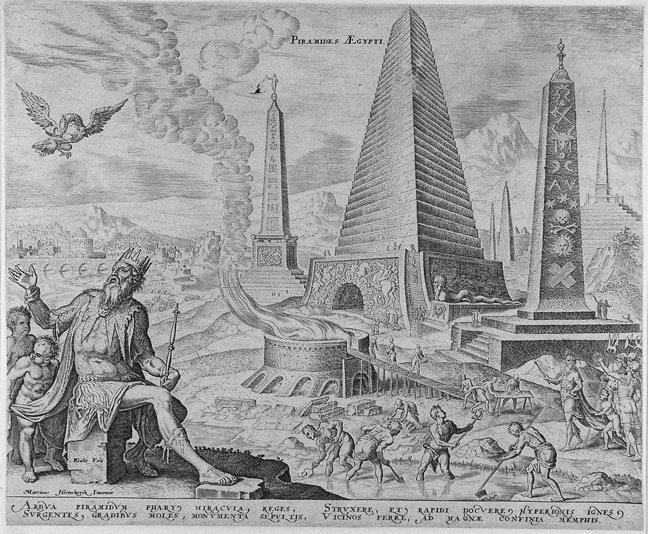 Egyptin pyramidit sarjasta Maailman kahdeksas ihme Maarten van Heemskerckin jälkeen, 1572 tekijältä Philipp Galle