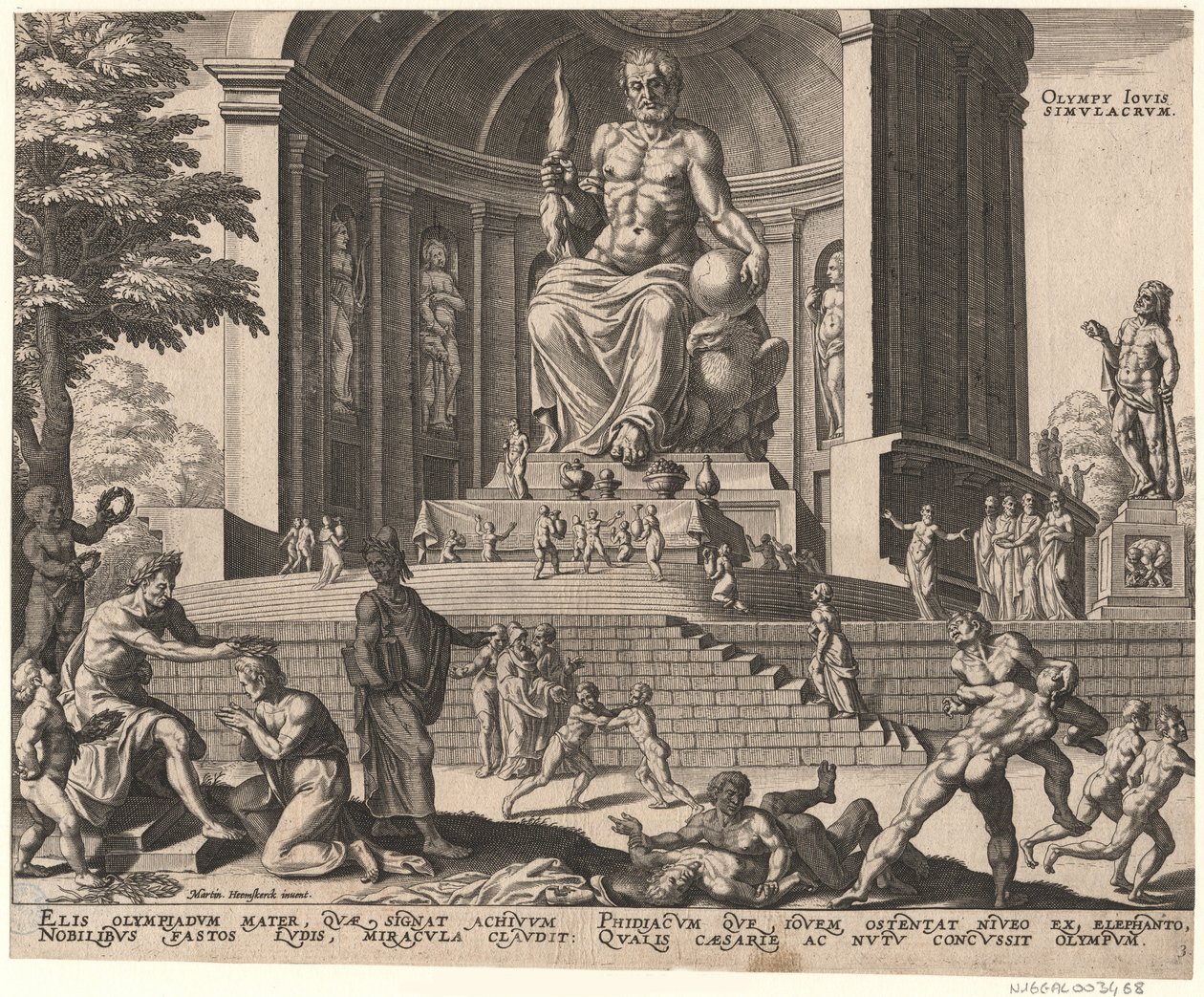 Jupiterin patsas Olympiassa sarjasta Maailman kahdeksas ihme Maarten van Heemskerckin jälkeen, 1572 tekijältä Philipp Galle