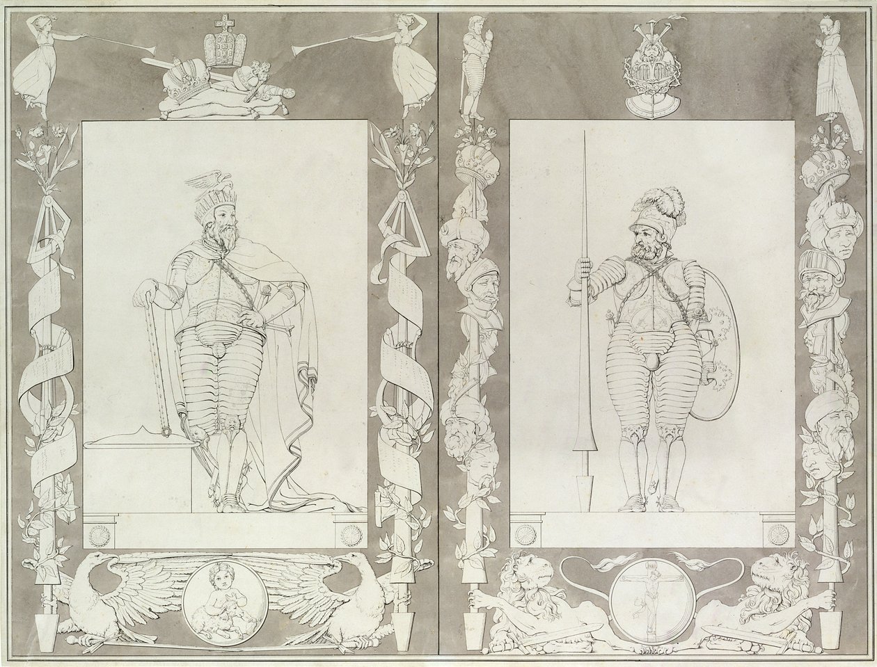 Charlemagne (742-814) ja Heymon, 1804-5 (kynä, muste ja pesu paperille) tekijältä Philipp Otto Runge