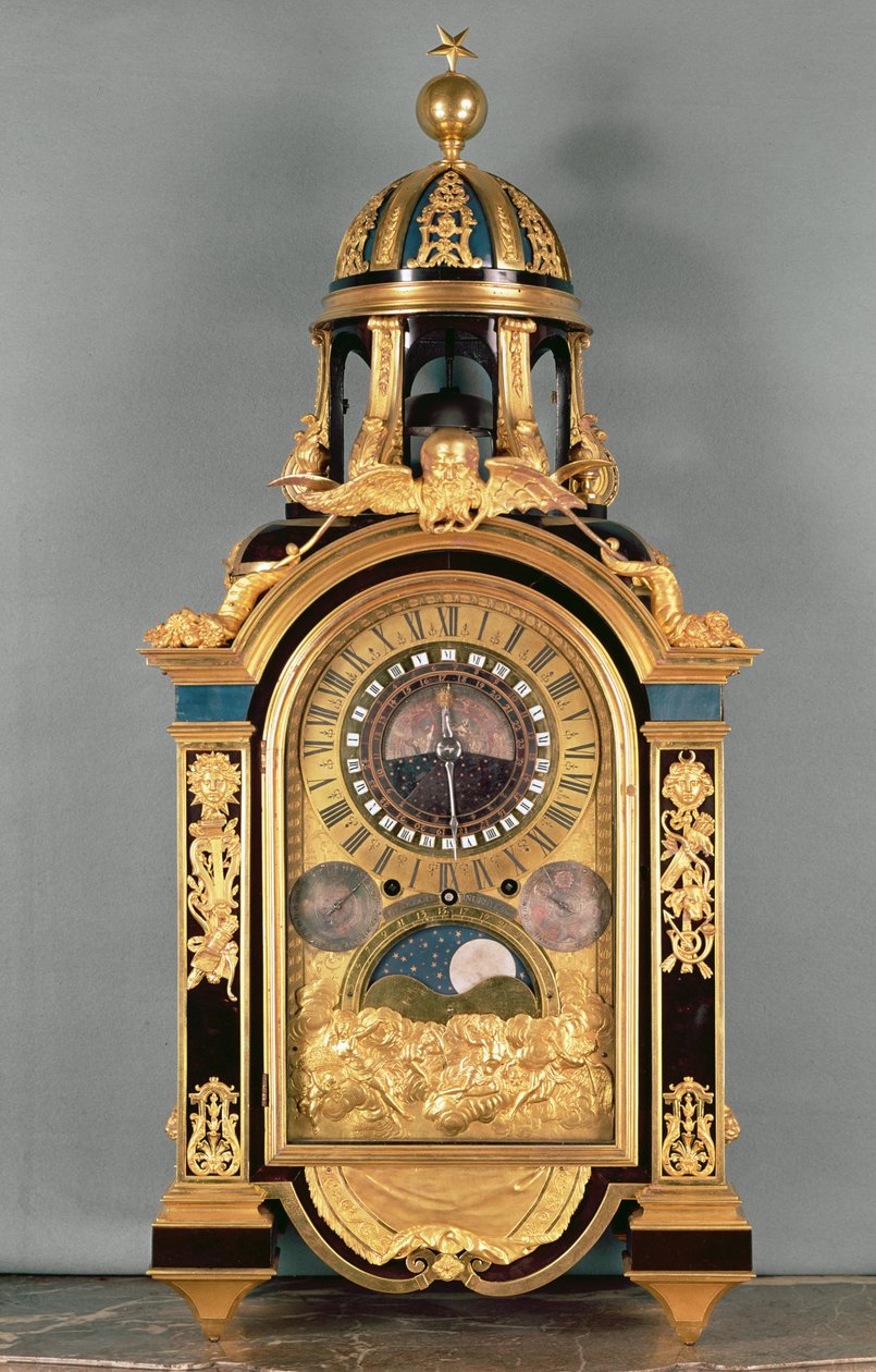 Tähtitieteellinen kello tehty Grand Dauphin Louisille Ranskalle (1661-1711), 1710 (kullattu pronssi) tekijältä Philippe and Fardoil, Pierre Caffieri