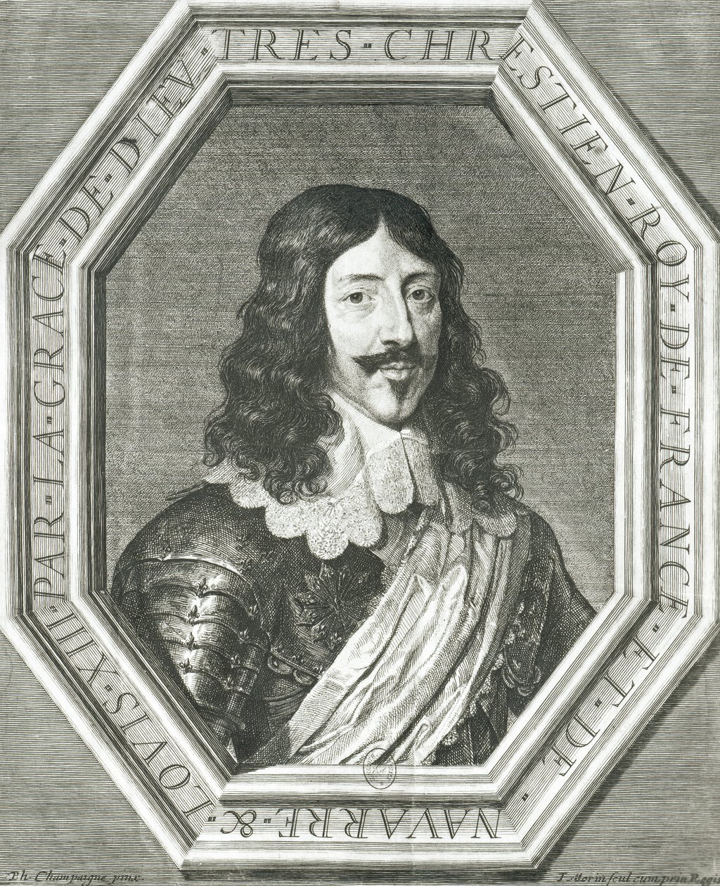 Ludvig XIII:n (1601-43) muotokuva Jean Morinin kaiverrus tekijältä Philippe de Champaigne