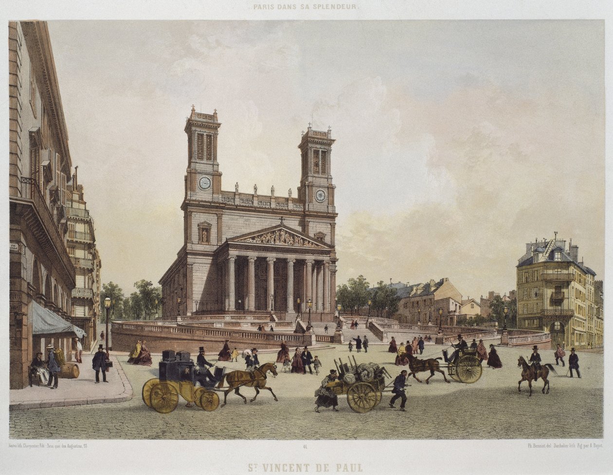 St. Vincent de Paulin kirkko, Pariisi, kuvitus "Pariisista loistossaan", julkaisija Henri Charpentier, kaiverrus Charles Claude Bachelier (fl.1830-60) 1861 tekijältä Philippe Benoist