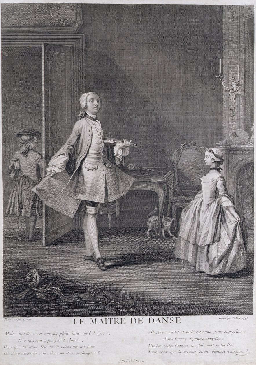 Tanssimestari, kaiverrus Jacques Philippe Le Bas (1707-83), 1745 tekijältä Philippe Canot