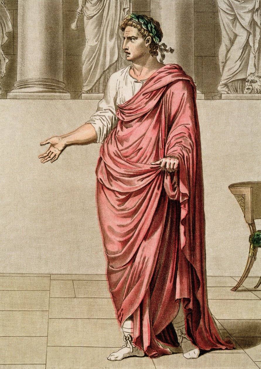 Titus, Jean Racinen "Berenicen" puku, teoksen "Tutkimus kaikkien kansojen puvuista ja teatterista" niteestä II, kaiverrettu Antoine Carre, 1802. tekijältä Philippe Chery