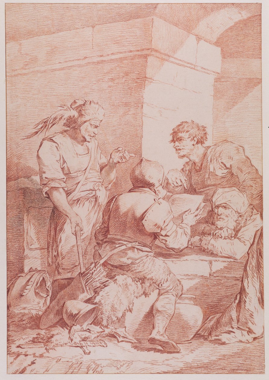Corps de Garde (Kirjan voittamat barbaarit) (punainen liitu grafiitin päällä paperille) tekijältä Philippe Jacques de Loutherbourg