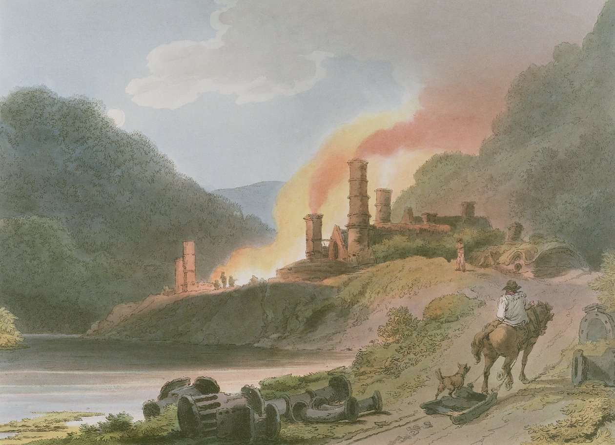 Iron Works, Coalbrook Dale, Englannin ja Walesin romanttisista ja maalauksellisista maisemista, 1805 tekijältä Philippe Jacques de Loutherbourg