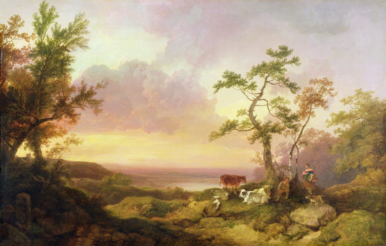 Maisema karjan ja talonpojan kanssa, n. 1781 tekijältä Philippe Jacques de Loutherbourg