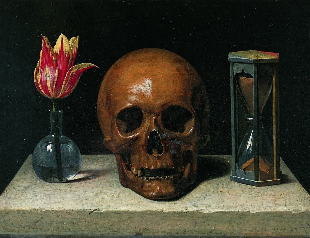 Asetelma kallon kanssa, vanitas-maalaus tekijältä Philippe de Champaigne