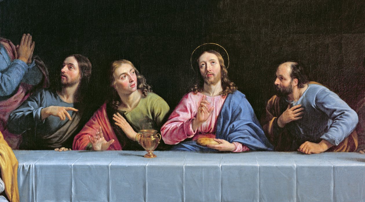 Viimeinen ehtoollinen, nimeltään Pieni viimeinen ehtoollinen, öljy kankaalle, yksityiskohta 140298 tekijältä Philippe de Champaigne