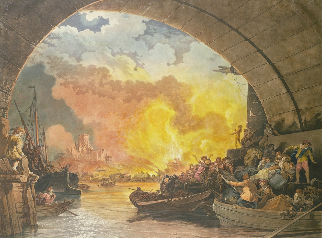 Lontoon suuri tulipalo, 1799, kaiverrus J.C. Stadler (fl.1780-1812) (akvatinta) tekijältä Philippe Jacques de Loutherbourg