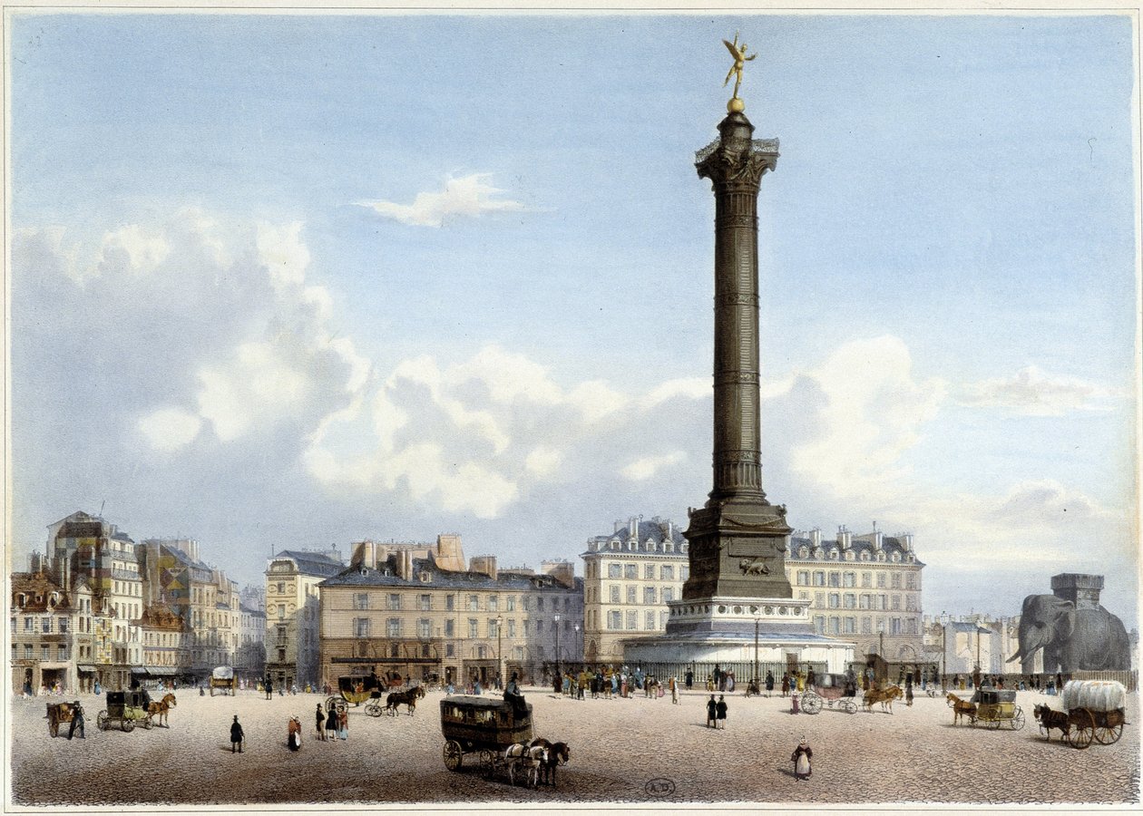 Column de Juillet à la Bastille - in "" Kävely Pariisissa ja sen ympäristössä", suunnittelija Jacottet ja Benoist, n. 1840 tekijältä Philippe Benoist