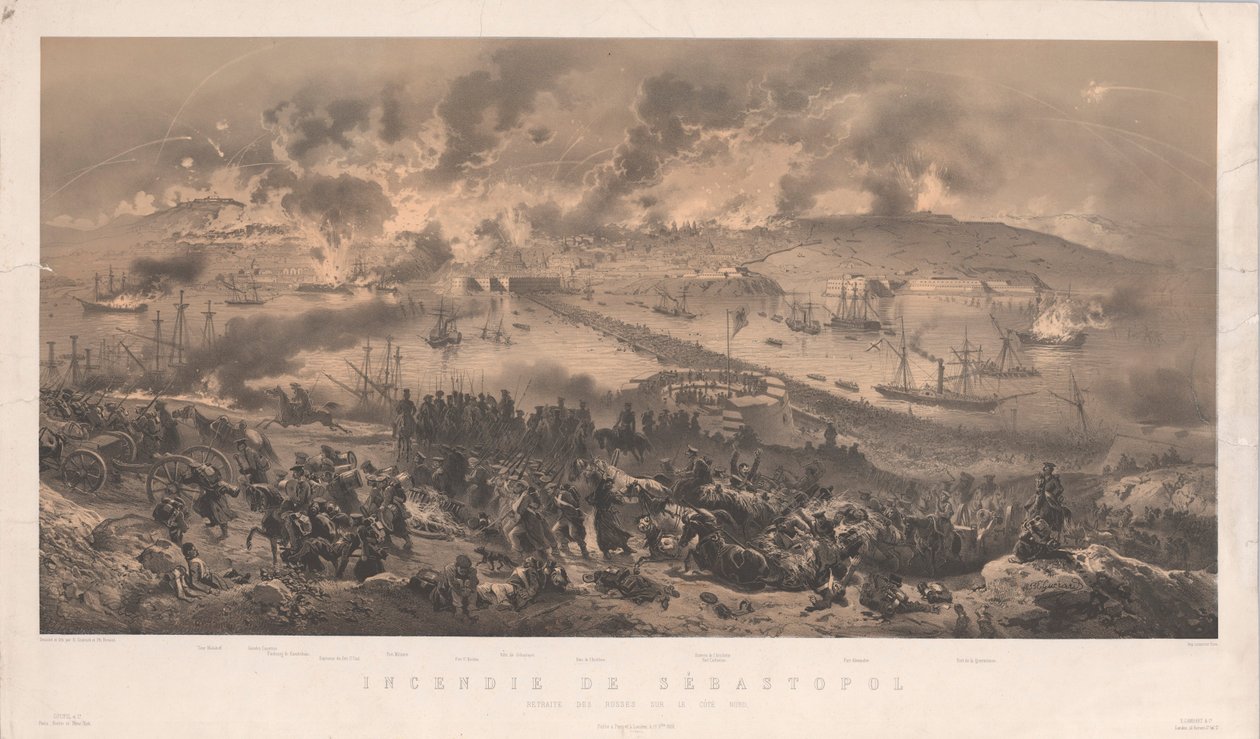 Sevastopolin tulipalo. Venäläisten vetäytyminen pohjoisrannikolla, 1855. tekijältä Philippe Benoist