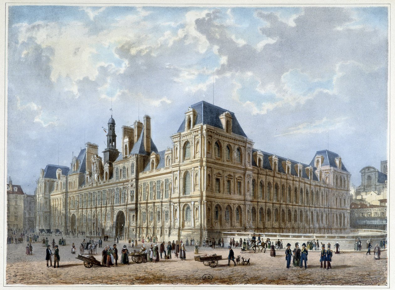 Kaupungintalo - teoksessa "Kävely Pariisissa ja sen ympäristössä", suunnittelija Jacottet ja Benoist, n. 1840 tekijältä Philippe Benoist