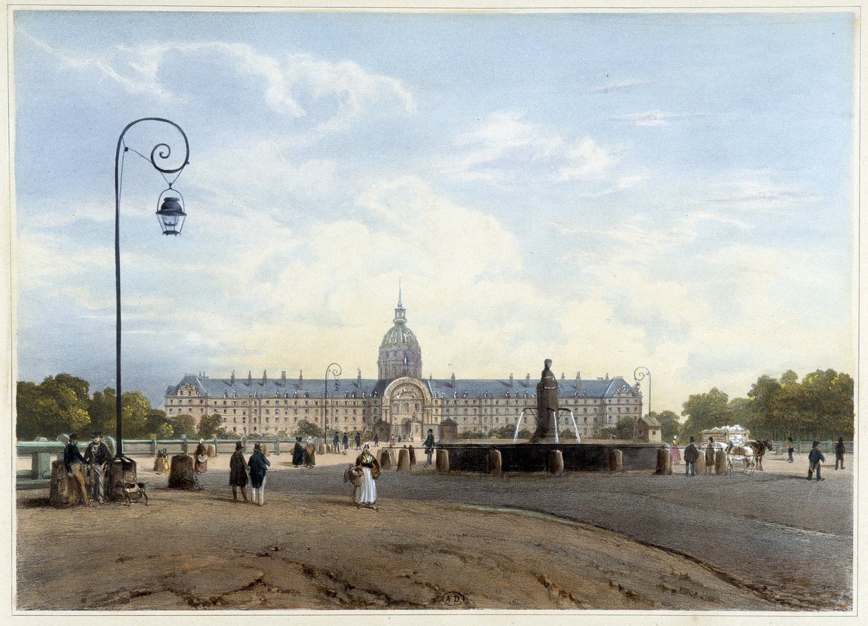 Hôtel des Invalides nähtynä Champ de Mars -kadulta - teoksessa "Kävely Pariisissa ja sen ympäristössä", kirjoittaneet Jacottet ja Benoist, toim. Gihaut tekijältä Philippe Benoist