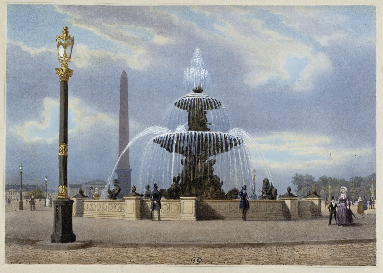 Place de la Concorde - teoksessa "Kävely Pariisissa ja sen ympäristössä", suunnittelija Jacottet ja Benoist, n. 1840 tekijältä Philippe Benoist