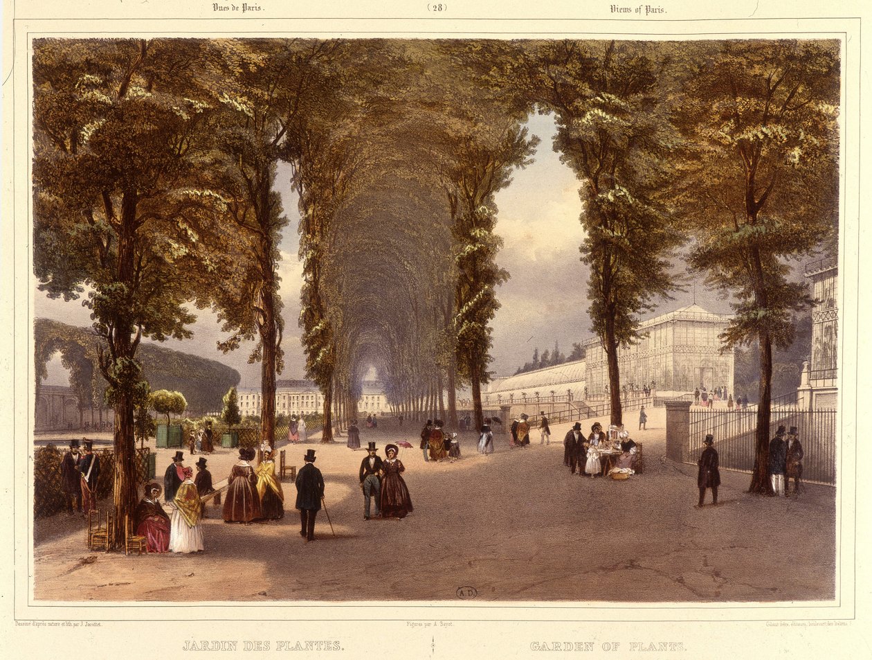 Le Jardin des Plantes - teoksessa "" Kävely Pariisissa ja sen ympäristössä", kirjoittanut Jacottet ja Benoist, Pariisi, n. 1840 tekijältä Philippe Benoist